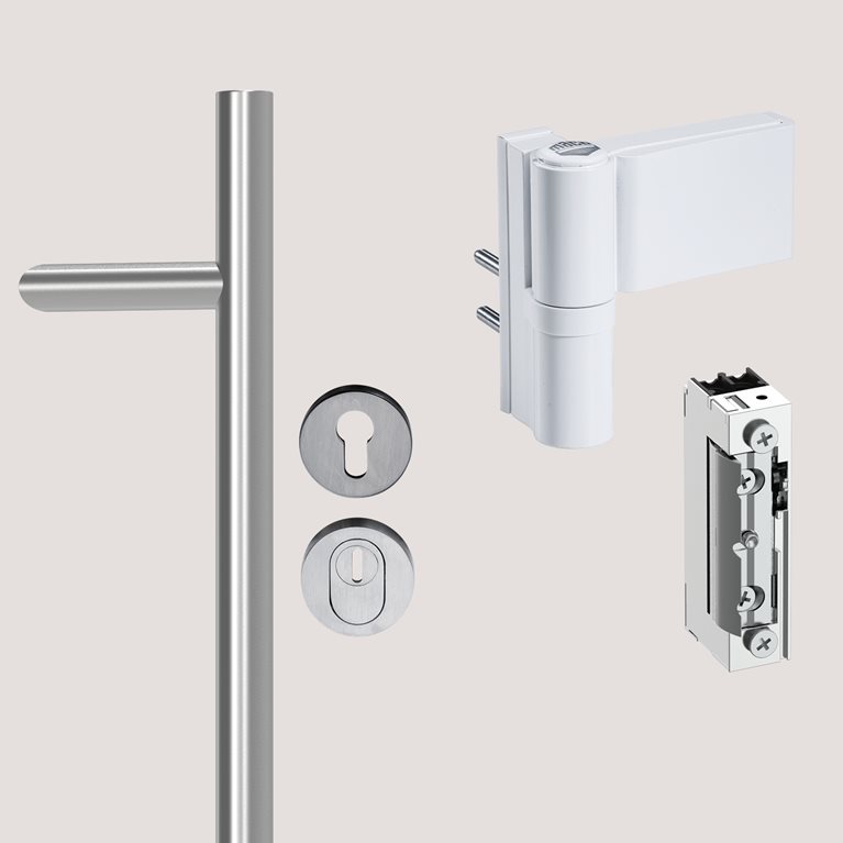 Dverové závesy, kľučky a E-vrátniky  